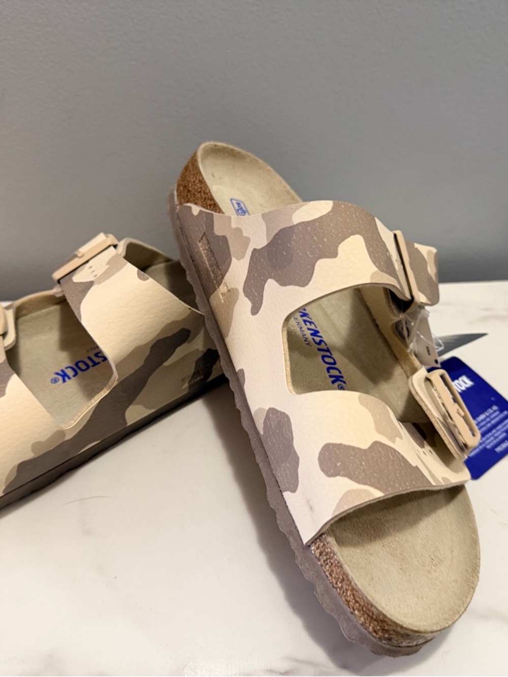 Birkenstock 40 Arizona Camo soft bed Sandals Dessert Soil Gray/Taupe Narrow